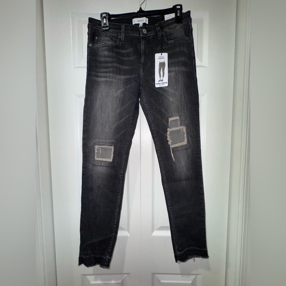 Mango brand distressed light black skinny cropped raw hem jeans. Size 8. NWT - Picture 1 of 16